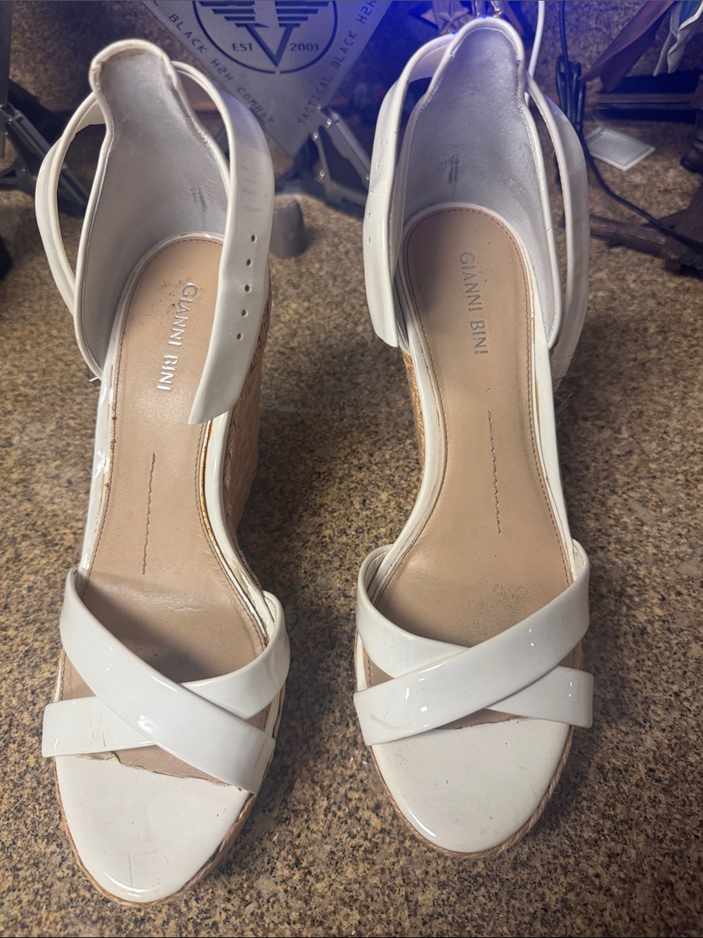 Gianni Bini White Patent Crisscross Ankle-Strap Sandals